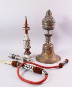 A FINE 19TH CENTURY INDIAN SILVER AND GILT HUQQA BASE, pierced with floral decoration, with two