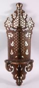 A MOTHER OF PEARL INLAID HARDWOOD CORNER TURBAN STAND, 58cm high.