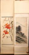 FOUR CHINESE SCROLL PAINTINGS, early 20th Century and later, two mountainous landscapes, another