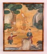 A TIBETAN SCHOOL, pair of dancers in a landscape setting with other figures, 62cm x 52cm, and a pair