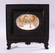 A GOOD LATE 19TH CENTURY INDIAN OVAL MINIATURE PAINTING ON IVORY depicting an architectural interior