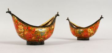 A PAIR OF 19TH / 20TH CENTURY INDIAN KASHKOOL, both painted with floral design, 10cm high x 15cm