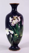 A LARGER JAPANESE MEIJI PERIOD CLOISONNE VASE, with a display of native flora, 30cm (AF)