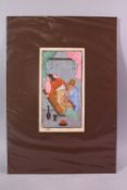 AN INDIAN HAND PAINTED MANUSCRIPT PAGE, depicting a couple in erotic scene, image size 24cm x 12cm.
