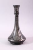 A INDIAN BIDRI INLAID SILVER BOTTLE VASE, with inlaid silver panel decoration, 22cm high.