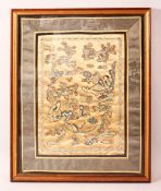 A MID 20TH CENTURY OR EARLIER CHINESE SILKWORK PICTURE depicting figures and trees, framed and