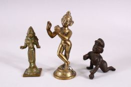 A COLLECTION OF THREE 19TH / 20TH CENTURY INDIAN BRONZE FIGURES, 13cm down to 8cm