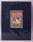AN INDIAN HAND PAINTED MANUSCRIPT PAGE, depicting a couple in erotic scene, image size 18cm x 12.