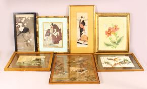 A MID 20TH CENTURY SCHOOL CHINESE PAINTING ON SILK depicting four shi-shi dogs in a landscape, image