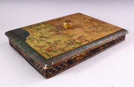 A JAPANESE SHALLOW BOX with associated cover, 30cm x 23cm.