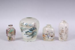 A CHINESE REVERSE PAINTED GLASS VASE, and three snuff bottles.