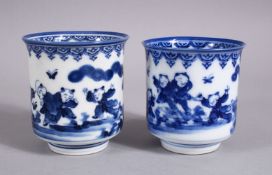 A PAIR OF JAPANESE MEIJI PERIOD BLUE & WHITE PORCELAIN CUPS, each decorated with boys in