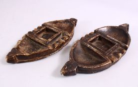 TWO CARVED ALABASTER PIECES, 17cm long.