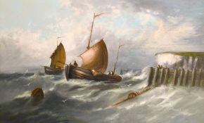 William Henry Williamson (1820-1883) British, fishing boats leaving port in heavy weather, oil on