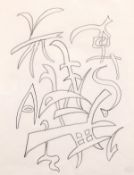 Attributed to Jean Cocteau (1889-1963) French, An abstract composition, pencil with studio stamp,