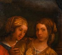 19th century school, Two figures, one in a headdress in a landscape with a classical column