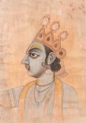 19th century Indian school, A Kishangarh School head and shoulders portrait of an Indian deity,