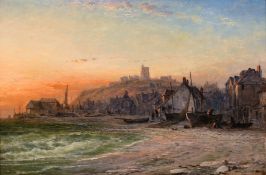 George Augustus Williams (1814-1901) British, 'Morning, Whitby 1881', A coastal view of the town