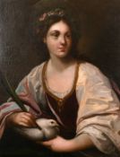 19th century school, A half-length portrait of a female saint holding a dove, oil on canvas, 28.5