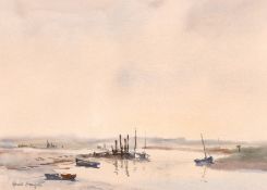 Ronald Crampton (1905-1985) British, 'Morning mist, Morston, Norfolk', scene of boats in an estuary,