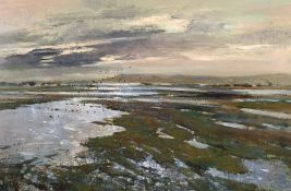 Errol Stephen Boyley (1918-2007) South Africa, 'Wetlands', A scene of birds flying in a marshy