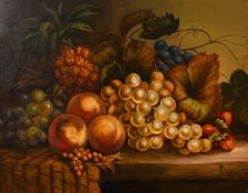 A. M. Fowler (19th century) British, A still life of mixed fruit and foliage, oil on canvas, signed,