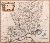 After Robert Morden, A hand coloured map of Hampshire, 14.5