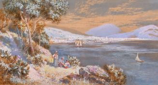 Charles Rowbotham (1856-1921) British, A view of the bay of Naples with figures in the foreground,