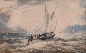 19th century school, a sailboat in choppy seas, watercolour, 3.5
