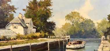 Marcus (20th century) British, A scene of a boat on the Thames on a summer day, oil on canvas,