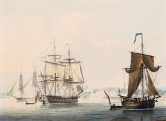 Lieutenant Thomas Yates (1765-1796) British, Frigates in a Calm off Dover, with a View of the Town