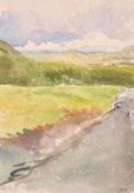 Howard J. Morgan (b. 1949), Landscape over fields with hills beyond, watercolour, signed and with