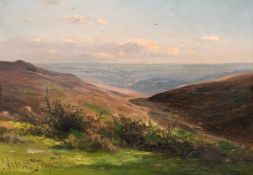 Georgina Martha de L'Aubiniere (1848-1930) British, A Country landscape with hills beyond, oil on