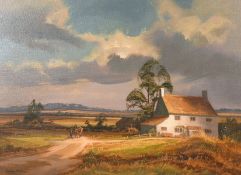 Christopher Osbourne (20th Century) British. 'September Sunlight', Figure with a Horse and Cart near