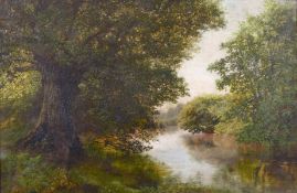 Walter Wallor Caffyn (1845-1898) British, A River Landscape with wildflowers in the foreground,