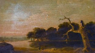 Two figures in a river landscape, oil on paper, 4.5