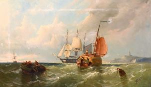 Attributed to William Raymond Dommerson (19th/20th century) Dutch, Boats approaching a port with a