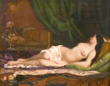 Leopold Carl Muller (1834-1892) Austrian, Study of a naked recumbent female draped in a diaphanous