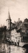 Etching of a canal scene, probably Bruges, indistinctly signed and inscribed, 12