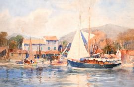 Arthur Netherwood (1864-1930) British, a Continental port scene with hills beyond, watercolour,