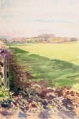 Howard J. Morgan (b. 1949), Country landscape with fields in shadow, watercolour, signed and with