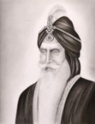 Early 20th century Indian school, A Sikh School head and shoulders portrait of Maharaja Ranjit