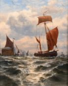 James Mahoney (1810-1879) British, Boats leaving Whitby Harbour, oil on board, signed with