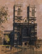 Aubrey Sykes (1910-1995) British, 'Westminster Abbey', a view of the Western Facade, Pastel,