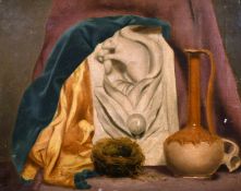 J. Hunt circa 1872, A still life study of a bird's nest and other objects, oil on canvas, signed and