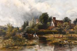 Attributed to Frederick Waters Watts (1800-1870) British, Figures with a horse and cart crossing a