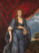19th century, A portrait of a Lady draped in blue, watercolour, unframed, 13.5