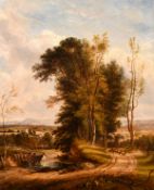 Thomas Creswick (1811-1869) British, Figures in a cart crossing a stream with a shepherd and his