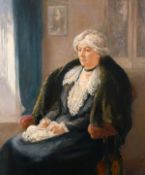 Charles Cundall (1890-1971) British, A portrait of a seated lady in an interior, oil on canvas,