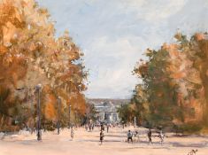 Attributed to Derek Brown, A landscape of a French city park, oil on board, signed, 11.5